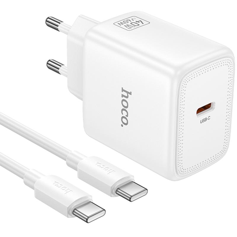 Мережевий зарядний пристрій Hoco N83 Profit PD40W (1USB-C) + кабель Type-C to Type-C