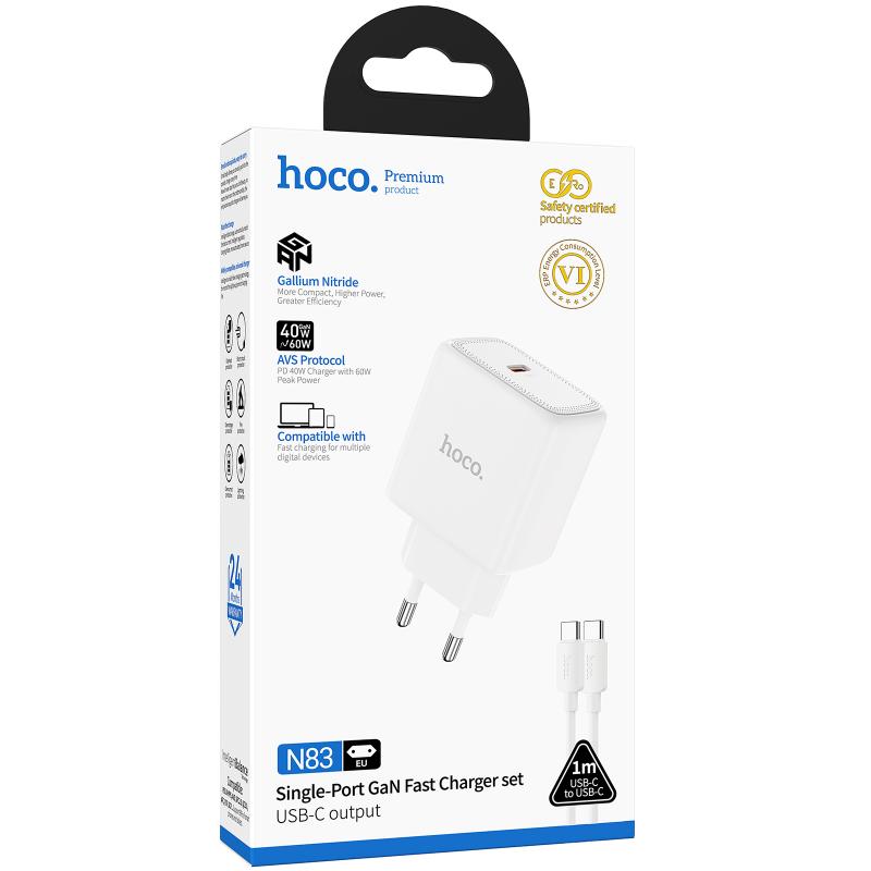 Мережевий зарядний пристрій Hoco N83 Profit PD40W (1USB-C) + кабель Type-C to Type-C - Зображення 2