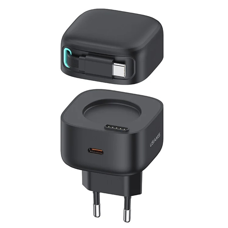 Мережевий зарядний пристрій Usams US-CC202 GaN With Type-C Magnetic Retractable Cable Module XMF Ser. 35W (2USB-C)