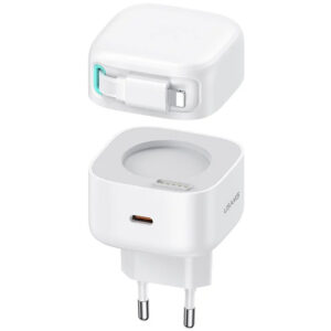 Мережевий зарядний пристрій Usams US-CC209 GaN With Lightning Magnetic Retractable Cable Module XMF Ser. 35W (2USB-C)