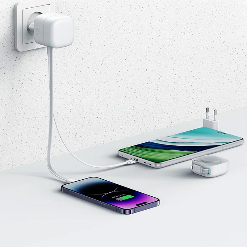 Мережевий зарядний пристрій Usams US-CC209 GaN With Lightning Magnetic Retractable Cable Module XMF Ser. 35W (2USB-C) - Зображення 3