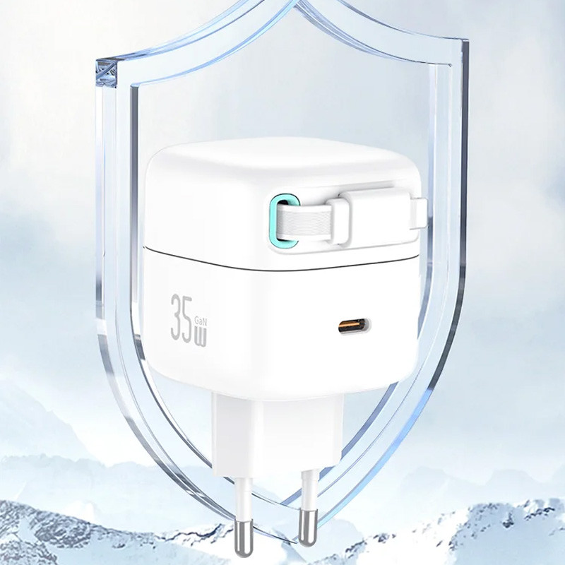 Мережевий зарядний пристрій Usams US-CC209 GaN With Lightning Magnetic Retractable Cable Module XMF Ser. 35W (2USB-C) - Зображення 7