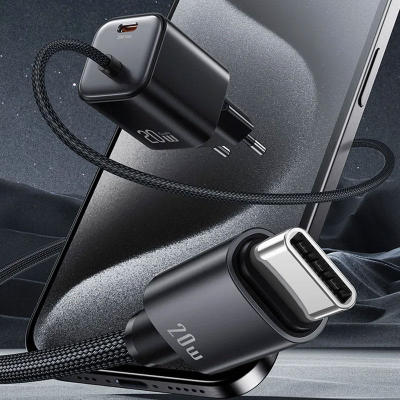 Мережевий зарядний пристрій Usams US-CC261 GaN JC Ser. 20W (2USB-C) + кабель Type-C to Type-C - Зображення 2