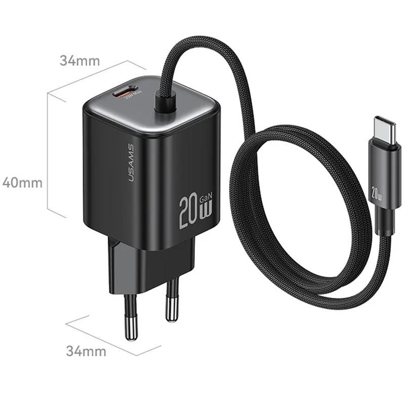 Мережевий зарядний пристрій Usams US-CC261 GaN JC Ser. 20W (2USB-C) + кабель Type-C to Type-C - Зображення 3