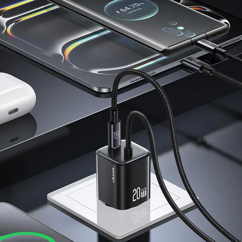 Мережевий зарядний пристрій Usams US-CC261 GaN JC Ser. 20W (2USB-C) + кабель Type-C to Type-C - Зображення 5