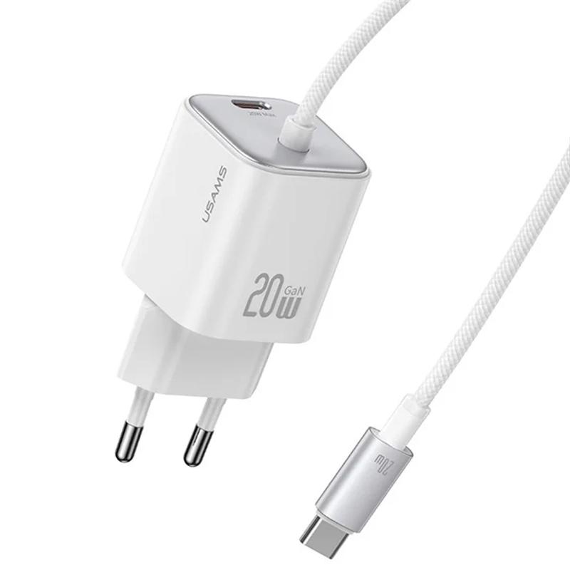 Мережевий зарядний пристрій Usams US-CC261 GaN JC Ser. 20W (2USB-C) + кабель Type-C to Type-C