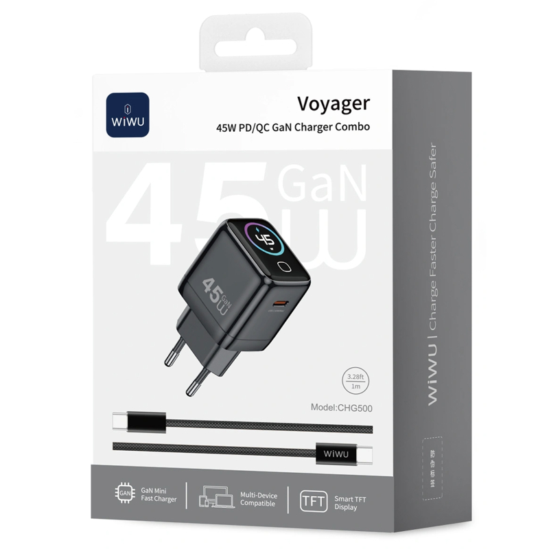 Мережевий зарядний пристрій WIWU CHG500 Voyager PD45W (1USB-C) + кабель Type-C to Type-C - Зображення 4