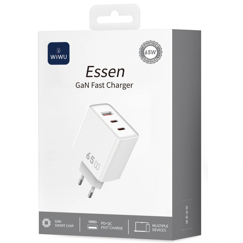 Мережевий зарядний пристрій WIWU G005 Essen PD65W+QC3.0 GaN (1USB-A/2C) - Зображення 2