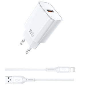 Мережевий зарядний пристрій WIWU G006 Essen QC3.0 18W GaN (1USB-A) + кабель USB to Lightning