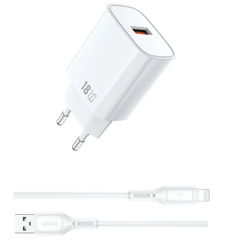 Мережевий зарядний пристрій WIWU G006 Essen QC3.0 18W GaN (1USB-A) + кабель USB to Lightning