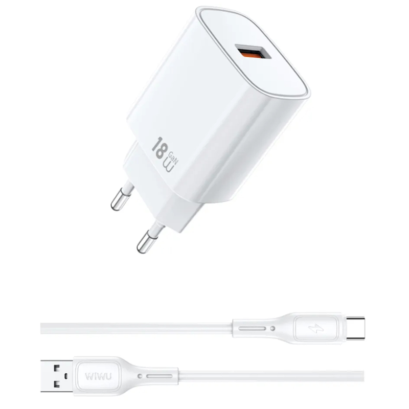 Мережевий зарядний пристрій WIWU G006 Essen QC3.0 18W GaN (1USB-A) + кабель USB to Type-C