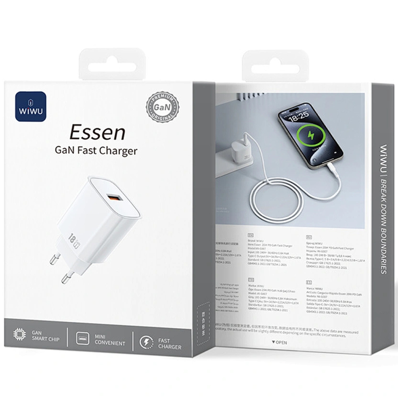 Мережевий зарядний пристрій WIWU G006 Essen QC3.0 18W GaN (1USB-A) - Зображення 2