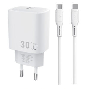 Мережевий зарядний пристрій WIWU G008 Essen PD30W GaN (1USB-C) + кабель Type-C to Type-C