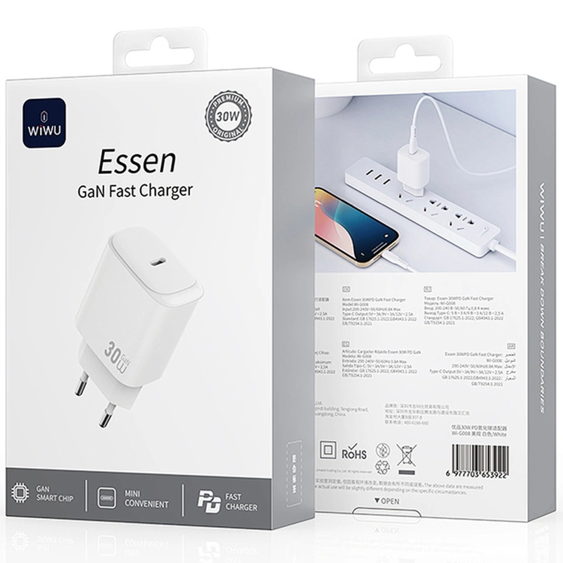 Мережевий зарядний пристрій WIWU G008 Essen PD30W GaN (1USB-C) - Зображення 2