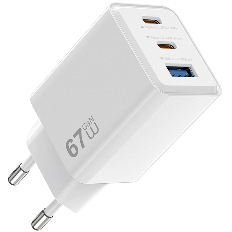 Мережевий зарядний пристрій WIWU G026 Cube PD67W+QC3.0 GaN (1USB-A/2C)