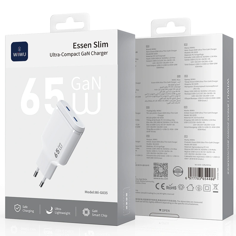 Мережевий зарядний пристрій WIWU G035 Essen PD65W GaN (2USB-C) - Зображення 2