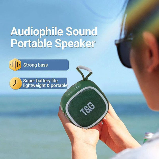 Портативна Bluetooth-колонка TG659 з ремінцем зеленого кольору - Зображення 3