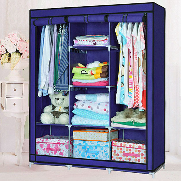 Шафа тканинна 3 секції STORAGE WARDROBE 175×130×45 см каркасна Blue