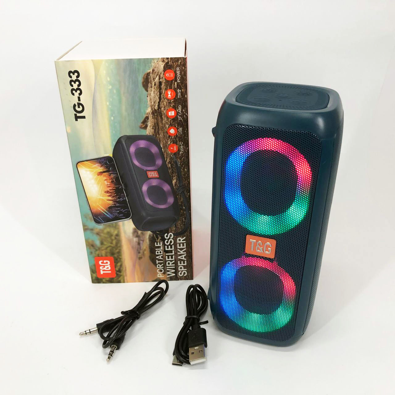 Портативна колонка TG333 2×5 Вт синє RGB-підсвічування - Зображення 4