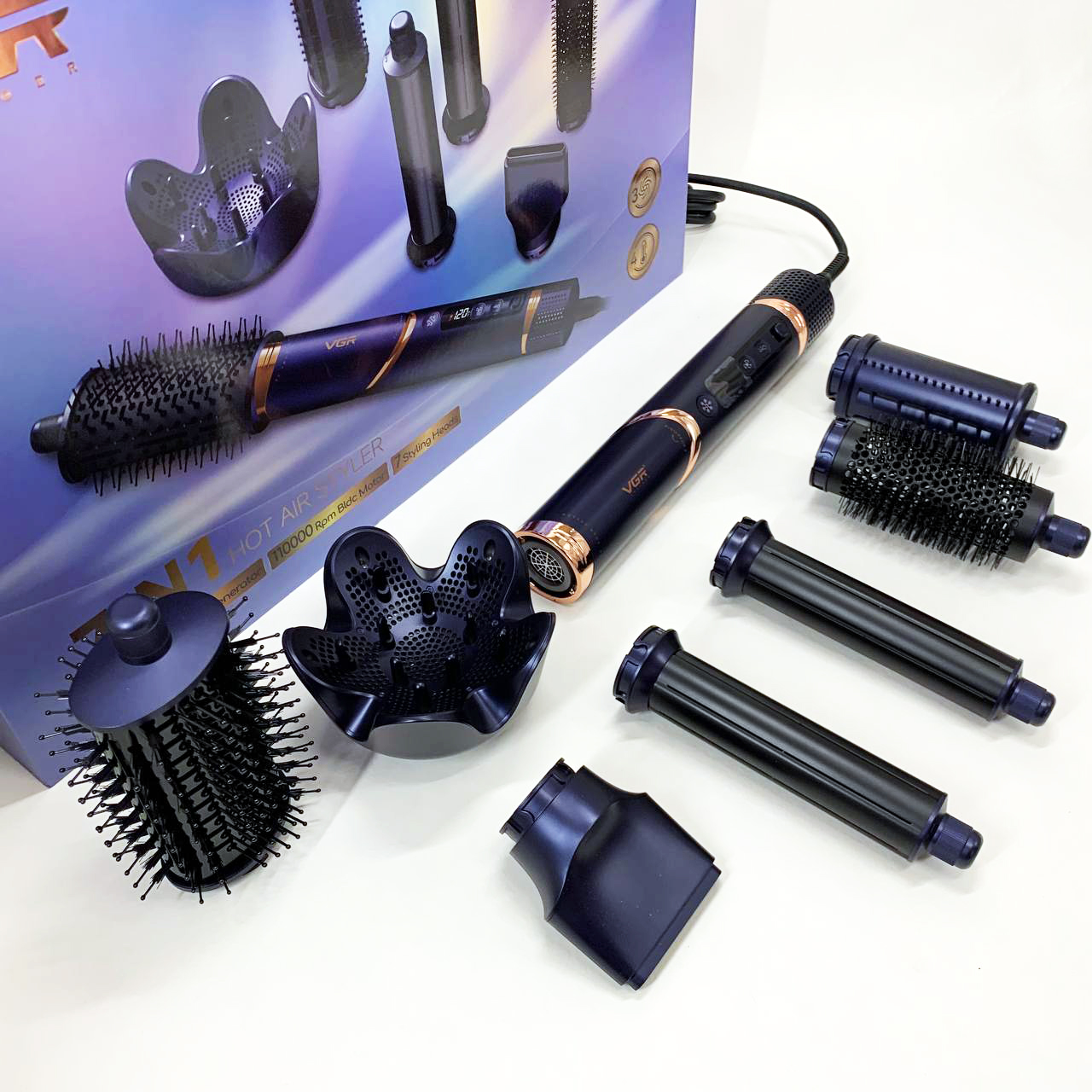 Фен-стайлер для волос 7в1 VGR V-477 DARK Blue Professional 1400 Вт 7 насадок - Зображення 6