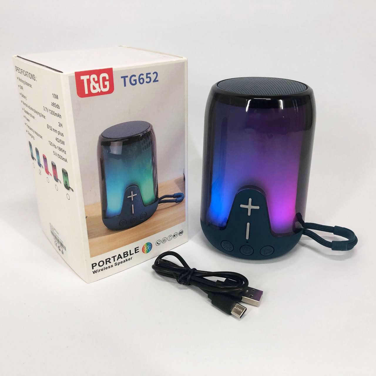 Акумуляторна колонка TG652 5 Вт синя з RGB підсвічуванням та ремінцем Bluetooth - Зображення 5