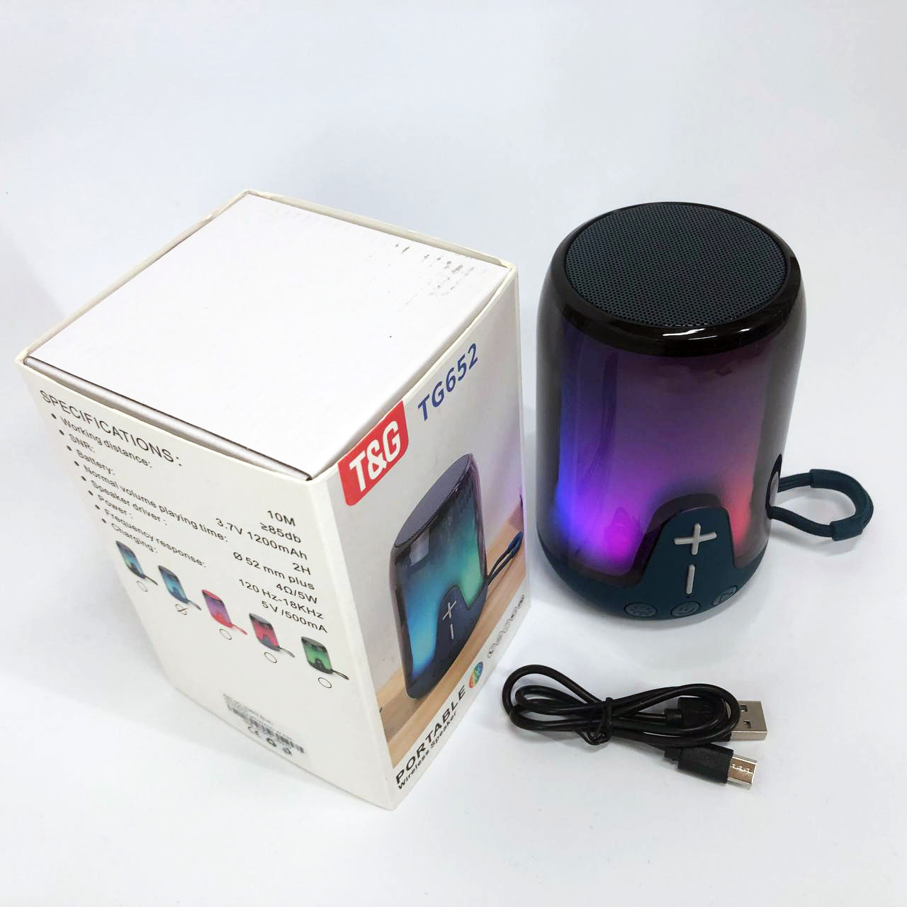 Акумуляторна колонка TG652 5 Вт синя з RGB підсвічуванням та ремінцем Bluetooth - Зображення 6