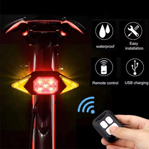 Велоліхтар LY-6700 зі зазначенням поворотів red+yellow+blue waterproof миготливий - Зображення 2