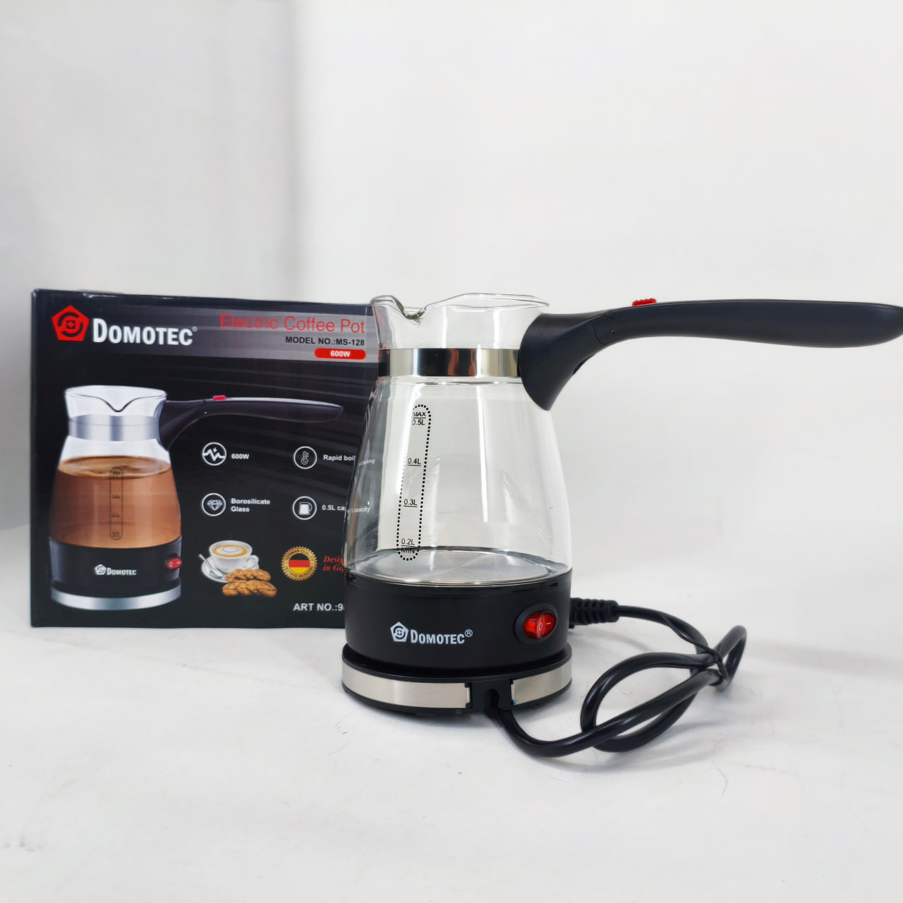 Електрична кавоварка 0,5 л 600 Вт Domotec R-128 з нержавіючою сталям