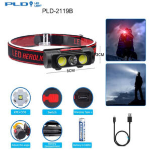Налобний ліхтар PLD-2119B-XPE+2COB водонепроникний white+red для риболовлі
