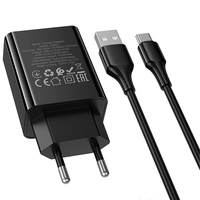 Уцінка МЗП Hoco CS92A Leader QC3.0 18W (1USB-A) + кабель USB to Type-C - Зображення 7