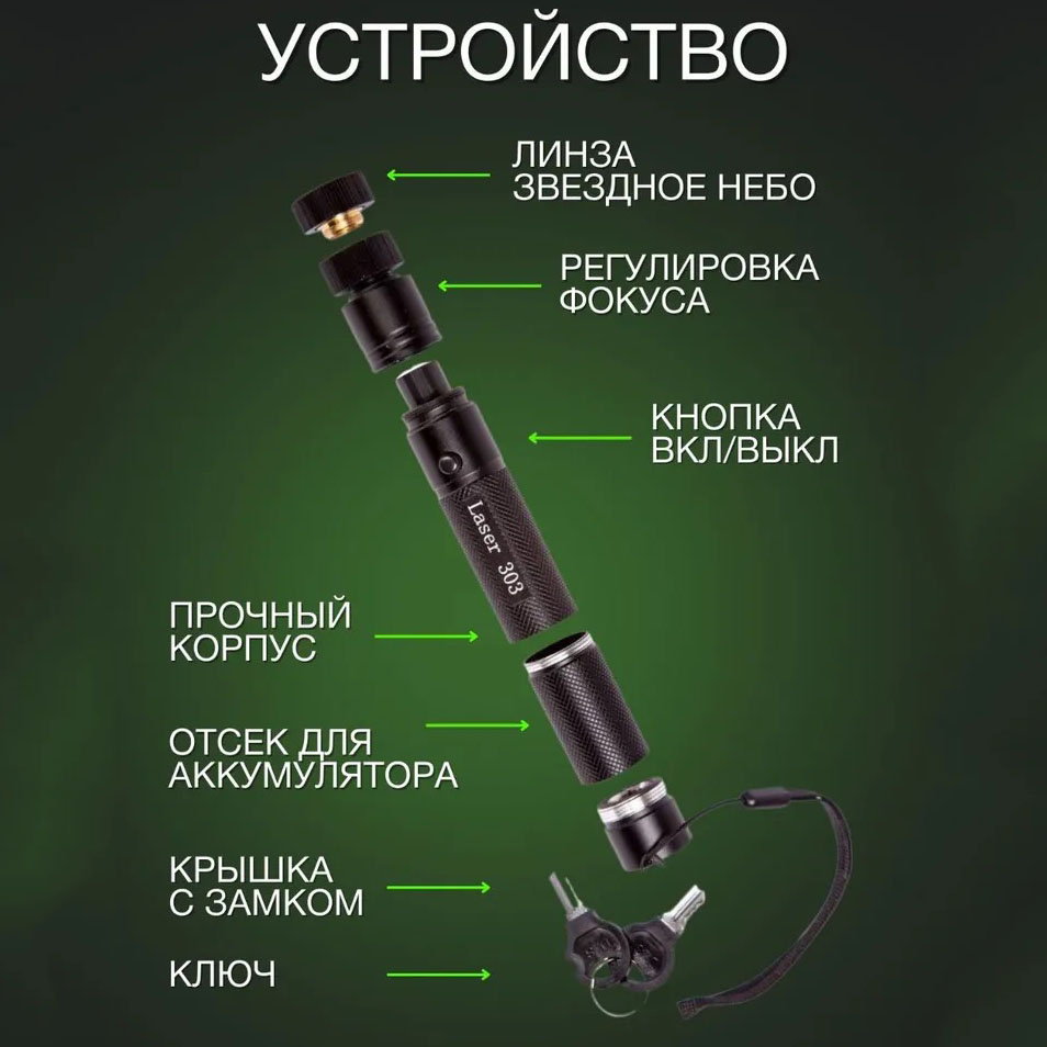 Лазерна указка Green Laser Pointer JD-303 зелений промінь брелок - Зображення 2