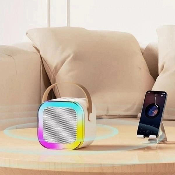 Портативна колонка K12 з караоке мікрофоном та RGB-підсвічуванням 10 Вт білого кольору - Зображення 4