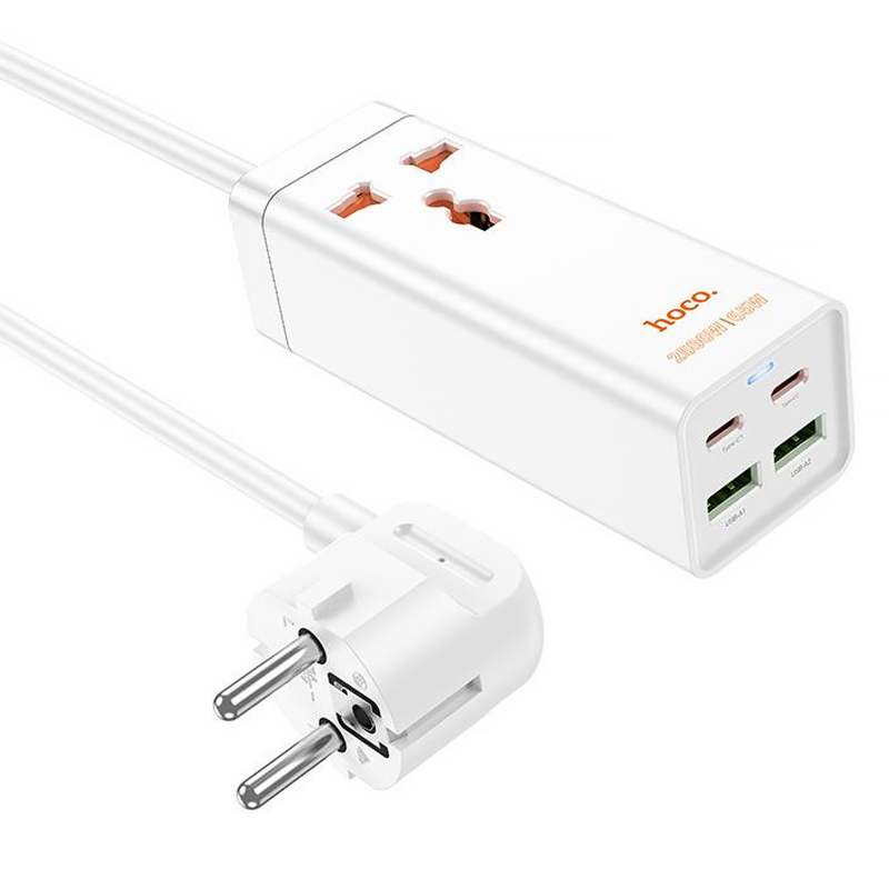 Подовжувач Hoco AC10A Talent PD65W+QC3.0 (2USB-A/2C/1xSocket) (1.5m)