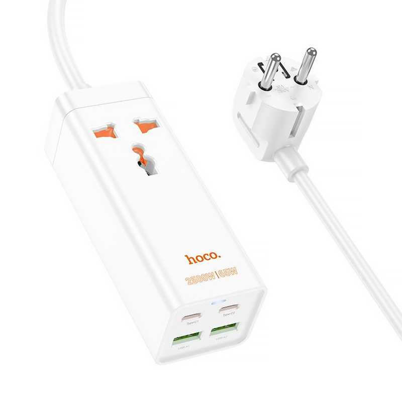 Подовжувач Hoco AC10A Talent PD65W+QC3.0 (2USB-A/2C/1xSocket) (1.5m) - Зображення 2