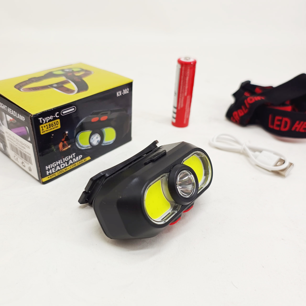 Налобний ліхтар KX-302-LED+2COB акумуляторний - Зображення 4