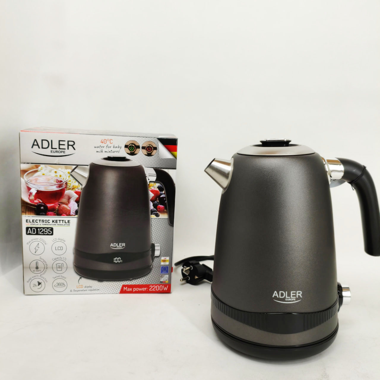 Чайник металевий Adler AD 1295 1,7 л 1850 Вт з терморегулятором 40–100 °C Gray - Зображення 4
