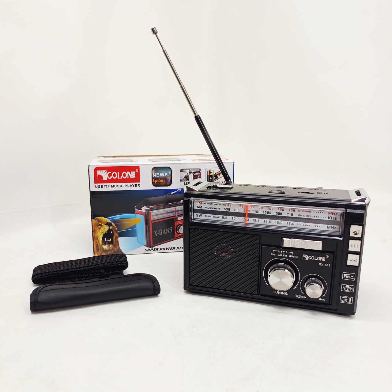 Портативний радіоприймач Golon RX-381 акумуляторний стовпчик USB SD MP3 FM чорного кольору - Зображення 5