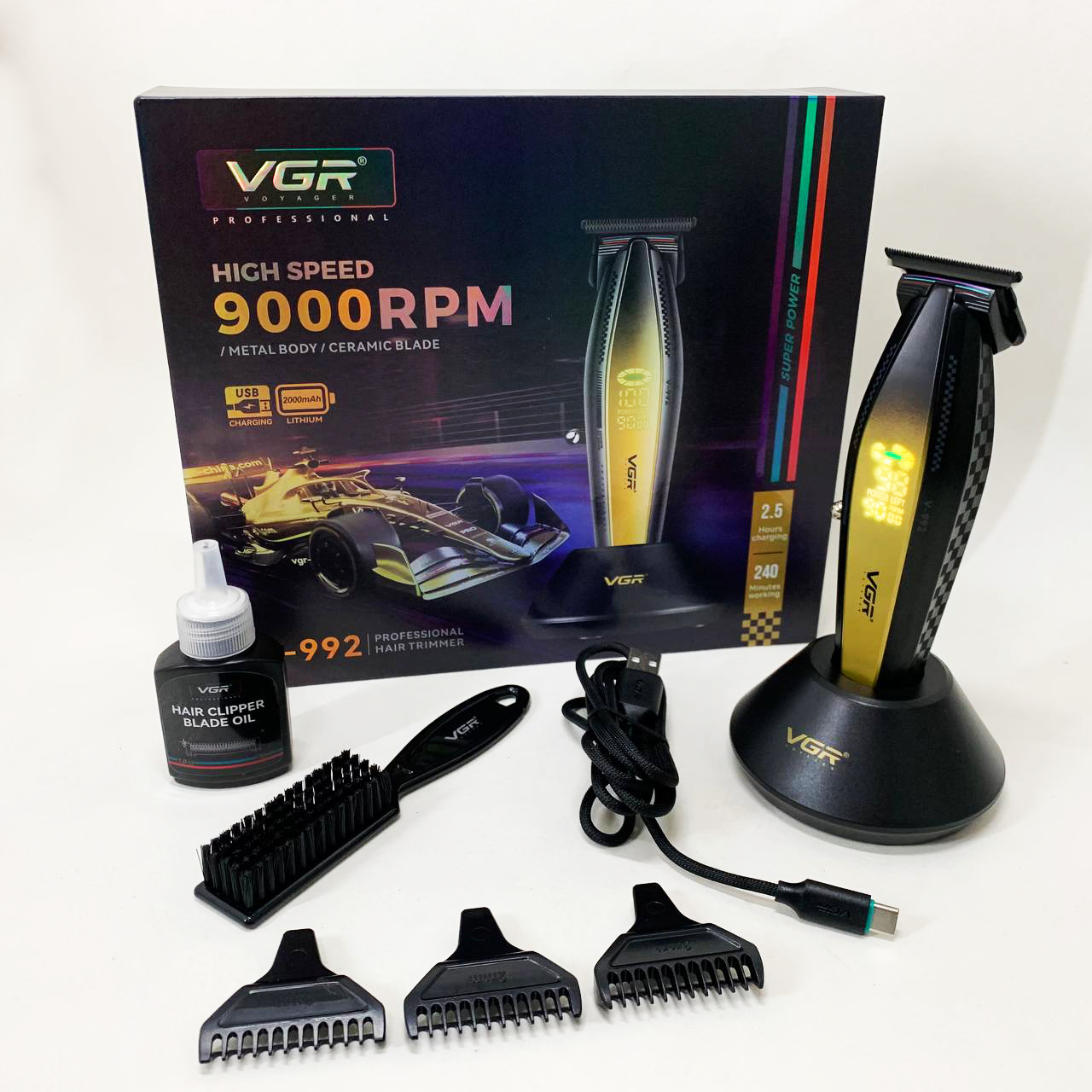 Машинка для стрижки волосся XPRO VGR V-992 GOLD з насадками 1 2 3 мм - Зображення 5