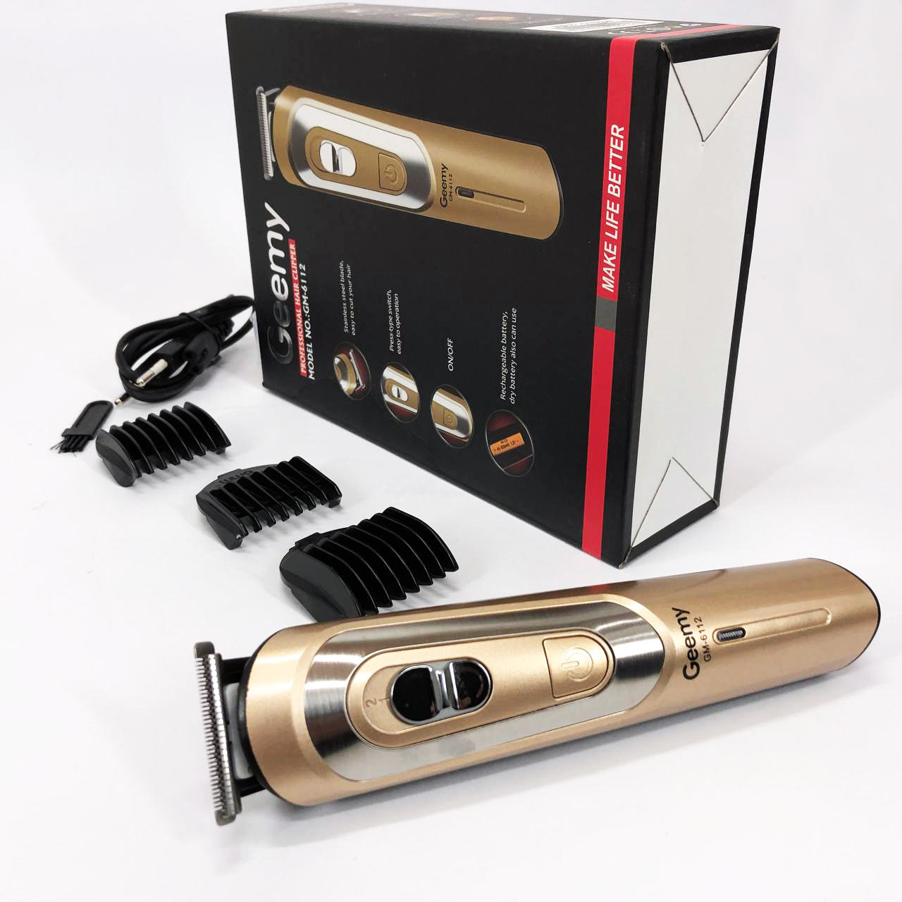 Бездротова машинка для стрижки GEMEI GM-6112 акумуляторна золотого колору - Зображення 2