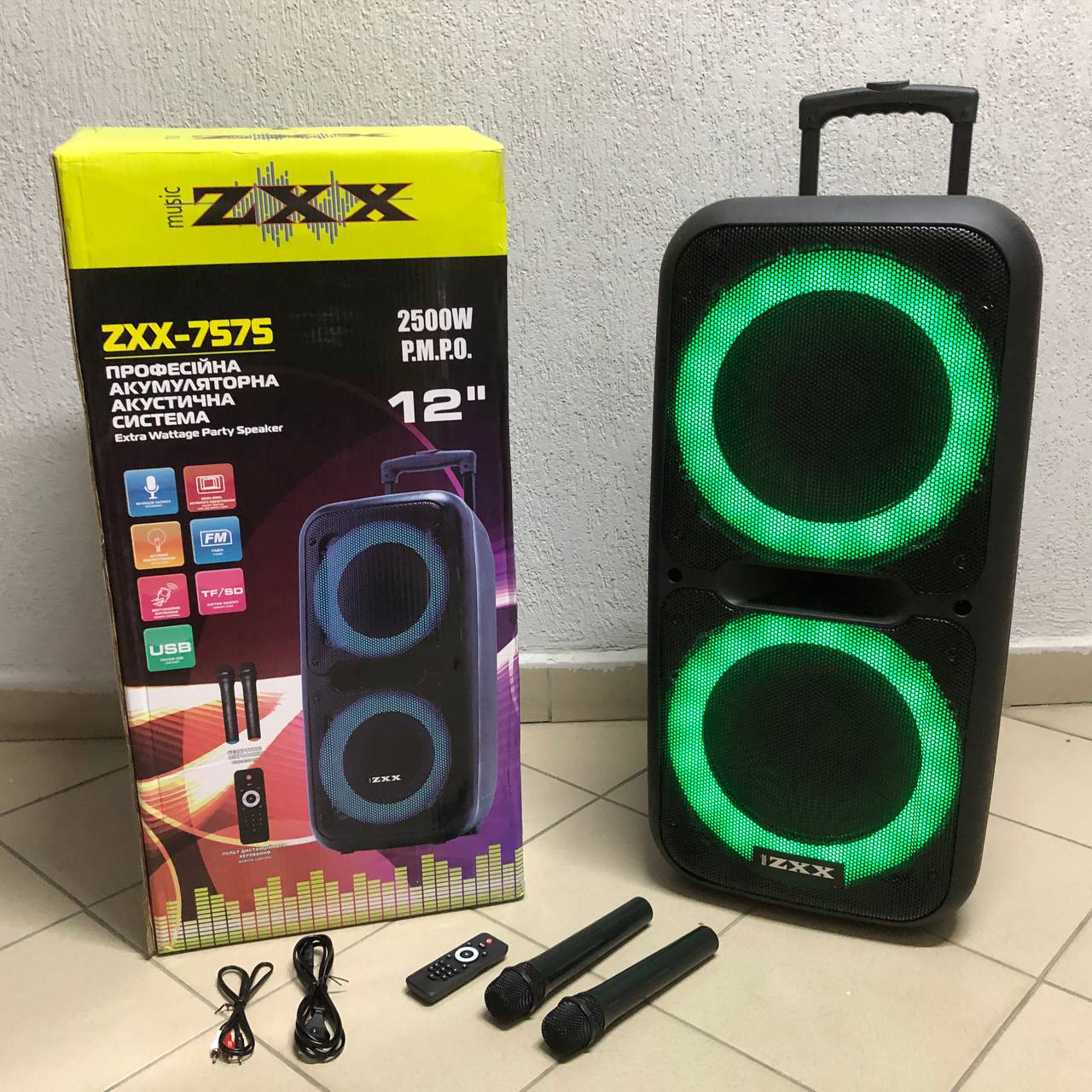 Акустична колонка ZXX-7575 300 Вт акумуляторна 80×39×33 см з мікрофонами - Зображення 3