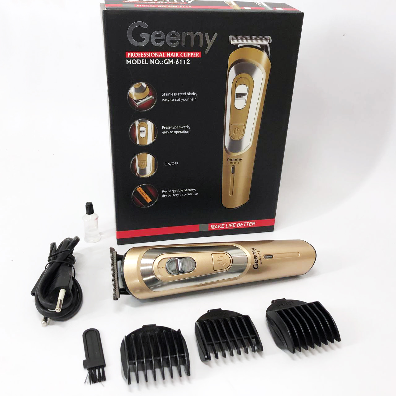 Бездротова машинка для стрижки GEMEI GM-6112 акумуляторна золотого колору - Зображення 6