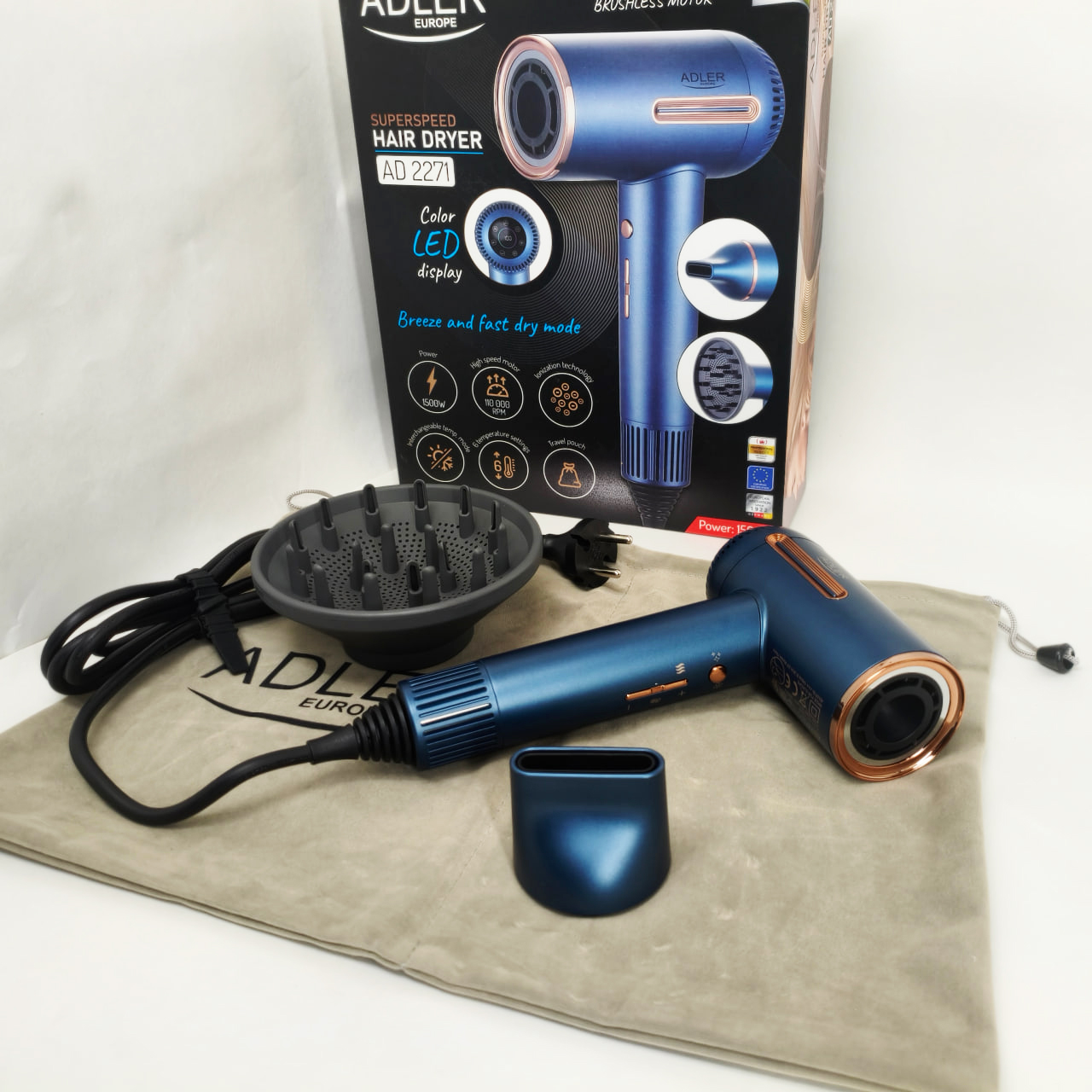Фен Adler AD 2271 SUPERSPEED TURBO 1500 Вт - Зображення 6