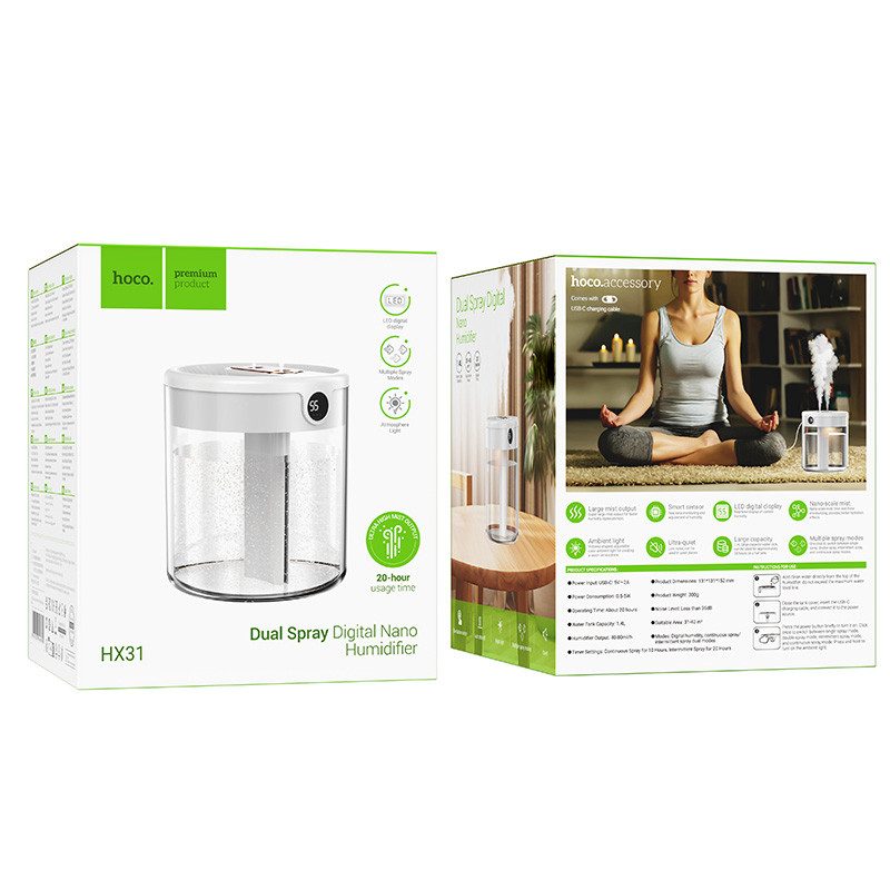 Зволожувач повітря Hoco HX31 Dual spray humidifier with digital display - Зображення 4