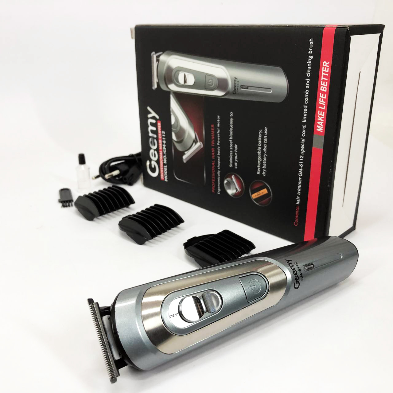 Бездротова машинка для стрижки GEMEI GM-6112 акумуляторна окантувальна сірий - Зображення 2