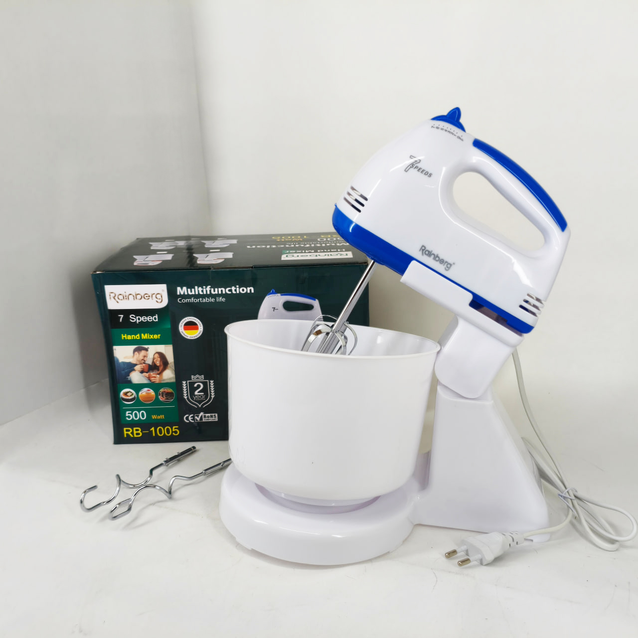 Міксер Rainberg RB-1005 7 швидкостей 500 Вт з чашею 2 л Blue - Зображення 3