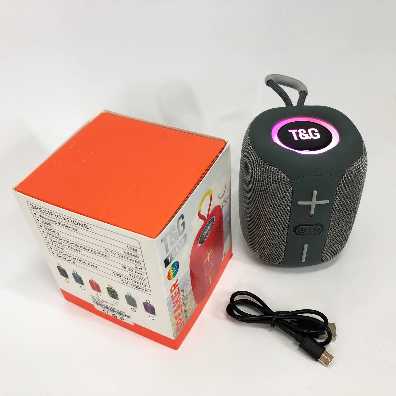Портативна Bluetooth колонка TG658 8 Вт з RGB підсвічуванням сірого цвету - Зображення 4