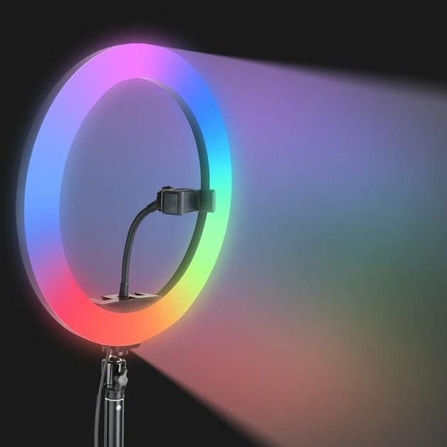 Кільцева LED-лампа RGB MJ45 45 см з тримачем для телефону та пультом - Зображення 6