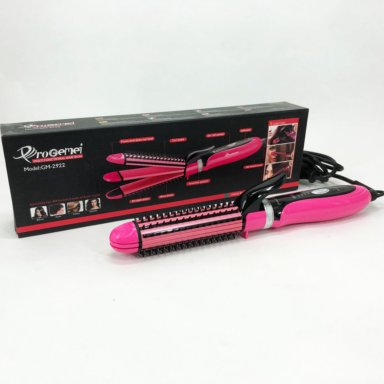 Плойка-праска 3в1 Geemy GM-2922 для завивки волосся pink - Зображення 6