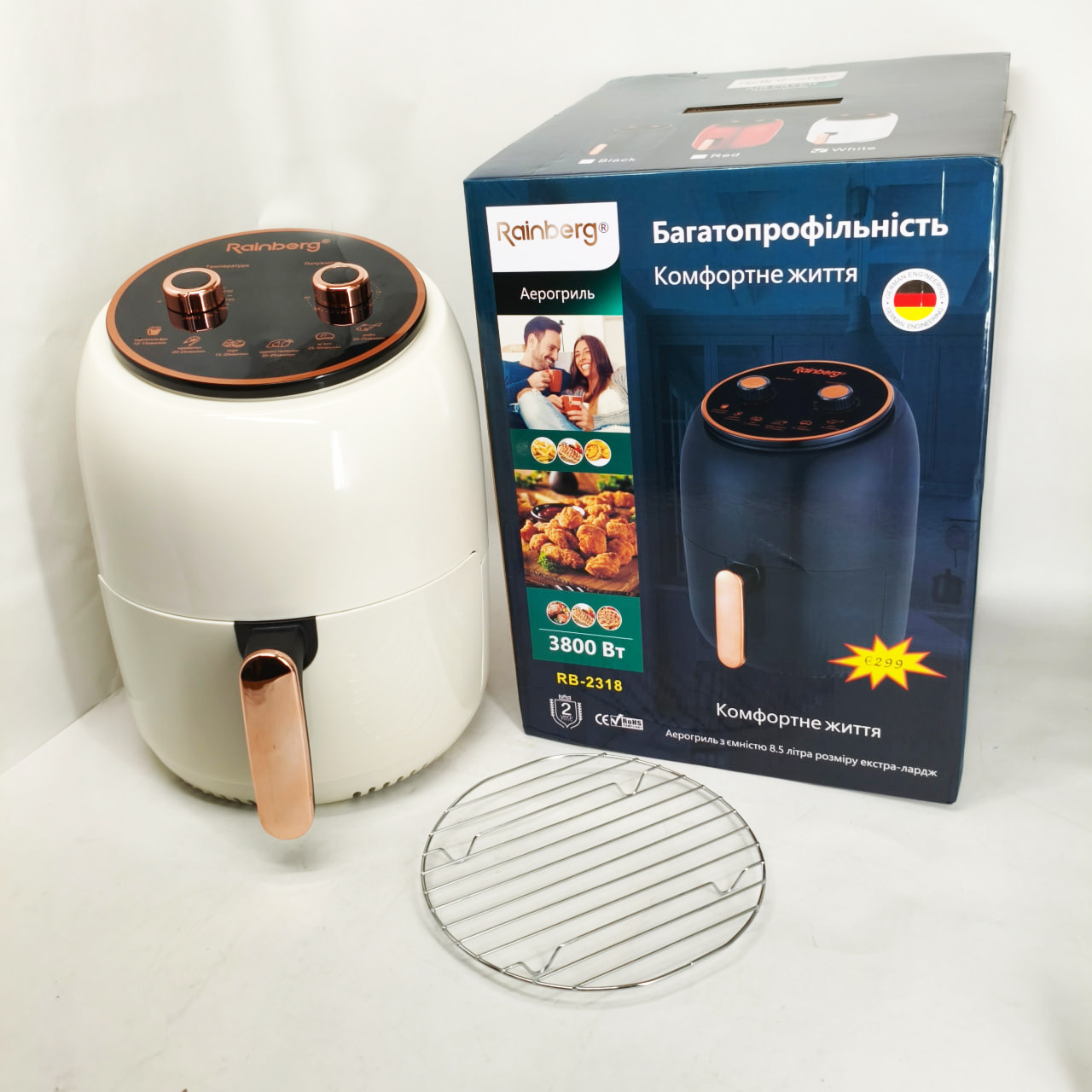 Електро фритюрниця безмасляна Rainberg RB-2318 3800 Вт з знімним кошиком 8,5 л White - Зображення 5