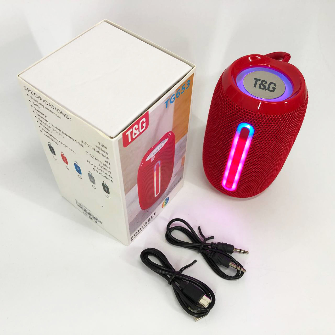 Портативна Bluetooth-колонка TG653 USB з ремінцем червоного кольору - Зображення 6